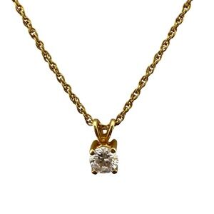 Gold Tone Rope Chain Necklace with Cubic Zirconia Solitaire Pendant
